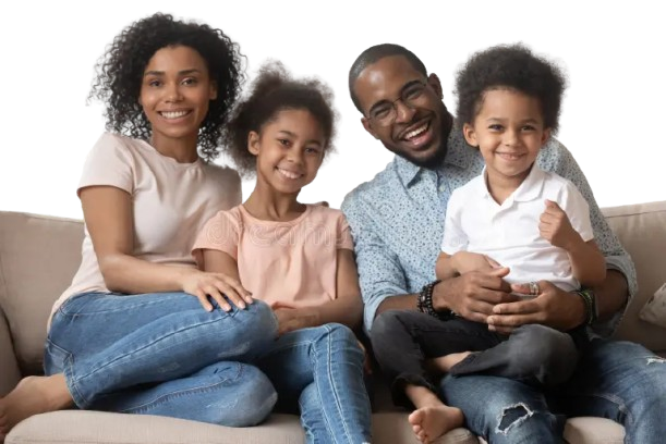 Happy family with trusted caregiver